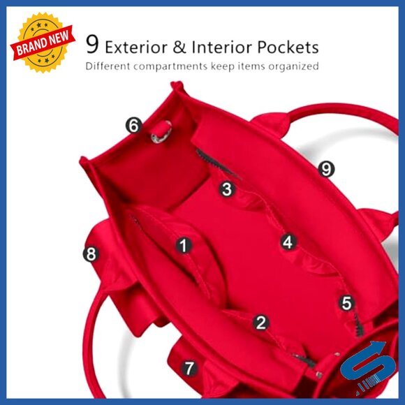 Heavy-Duty Canvas Tote Bag Adjustable Crossbody Shoulder Handbag 9 Pockets - Picture 6 of 7